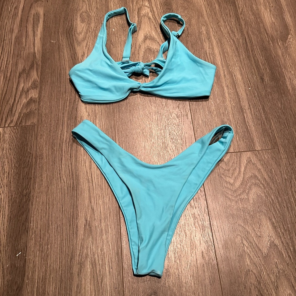 shein blue twist front bikini size m